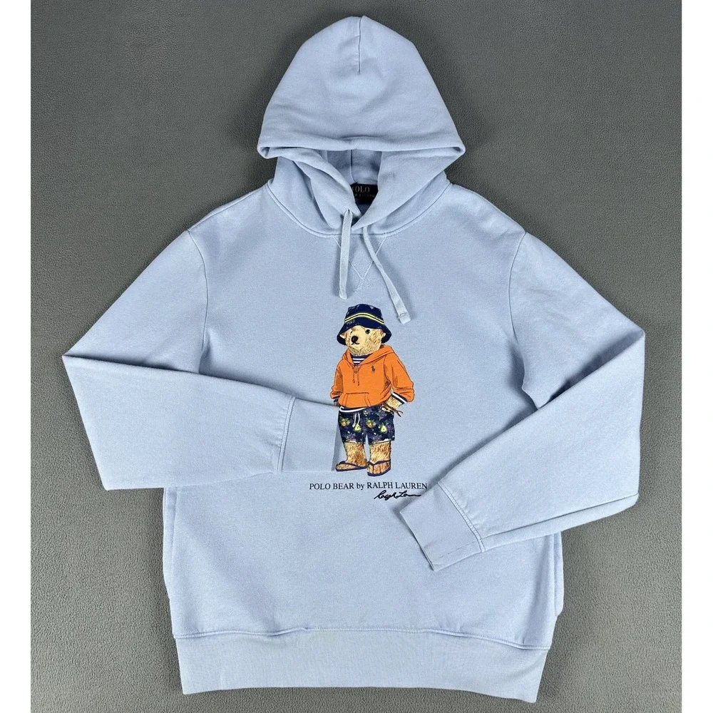 Polo Ralph Lauren Hoodie Small Blue Polo Bear Beach Heavyweight Fleece Pullover